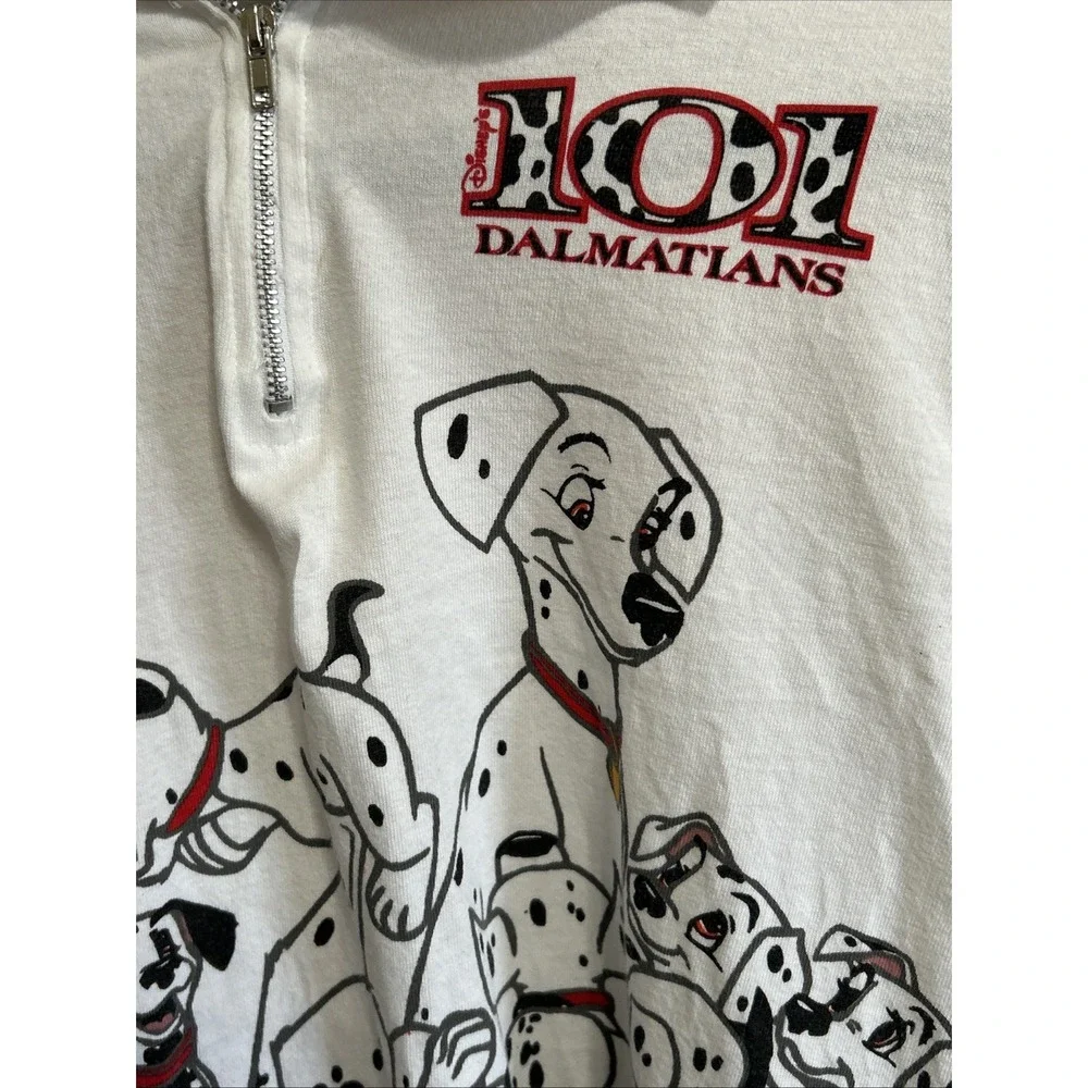 Vintage 101 Dalmatians Characters Print Design Half Zip Polo Long Sleeve Shirt M